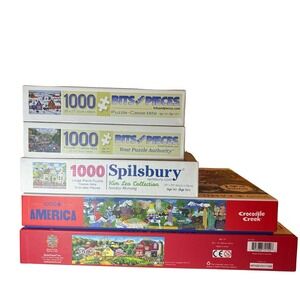 Lot Of 5 1000 Piece Puzzles Master Pieces Spilsbury BITS & PIECES Crocodile Cree